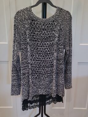 Temptations Italy Knit Top with Textured Weave With Sheer And Lace Details